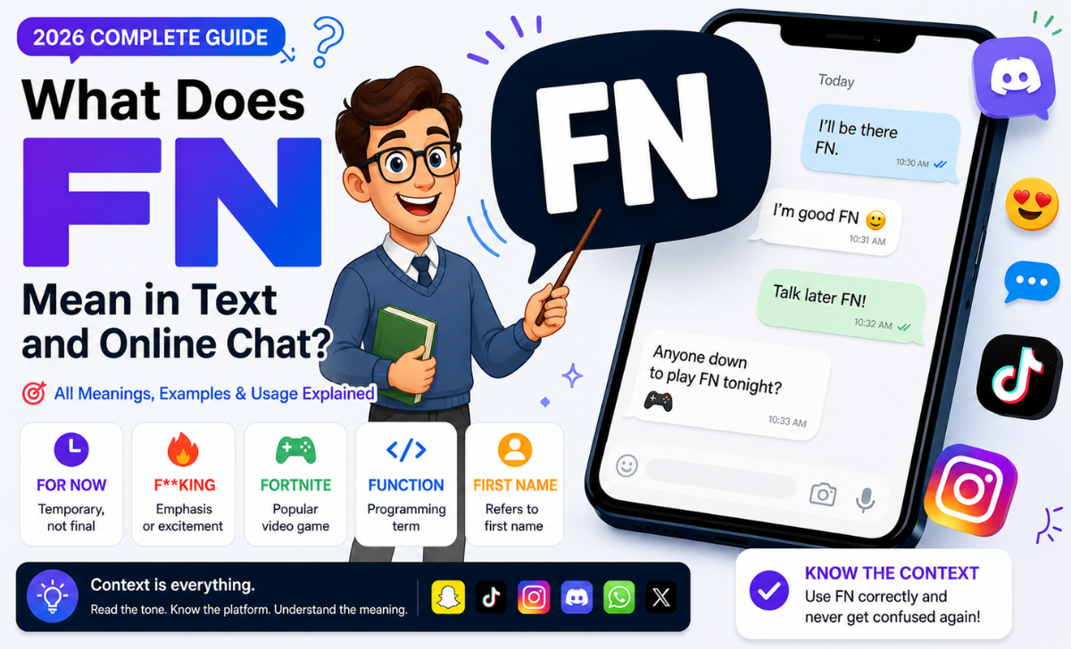 Confused by 'FN' in a text We break down every meaning — For Now, Fortnite, slang & more — with real examples for every platform in 2026!