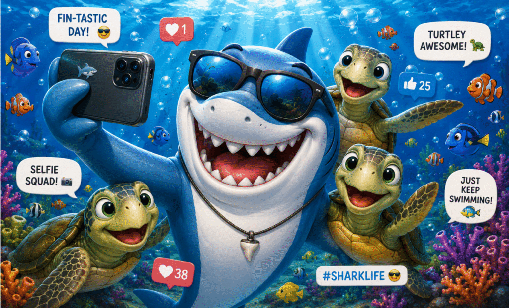 Social Media Caption Shark Puns